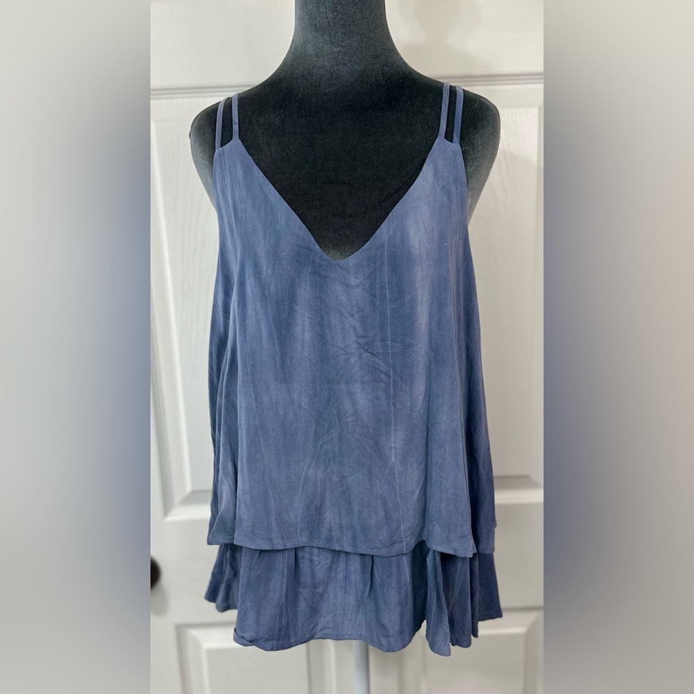 Crescent Blue Shirt Layered Tiered ruffle Tank Top lightweight